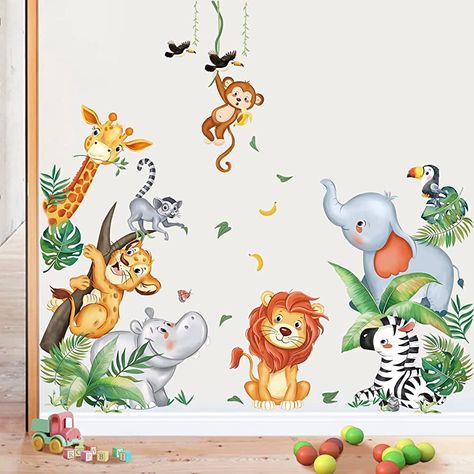 Jungle Wall Stickers Nursery Room, Jungle Nursery Art, Baby Room Wall Stickers, Room Murals, Nursery Elephant, Nursery Door, Clinic Interior, Animal Elephant, Stick Wall Art