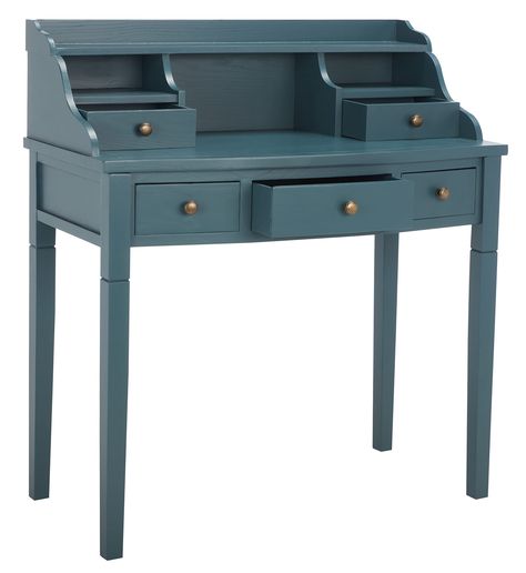 PRICES MAY VARY. The teal finish of this writing desk will create a perfect accent to your home Crafted of sturdy pine wood Perfect for living room, family room, den, library, or study; Always use felt pads under all articles to prevent discoloration or softening of lacquer Assembly required, this writing desk measures 36.2" x 19.1" x 40.5"; Plastic and rubber bases on items can discolor wood Regular attention and maintenance of fine furniture can ensure its beauty for years to come Kitchen For Kids, Secretary Desk With Hutch, Desk With Hutch, Roll Top Desk, Cane Dining Chair, Desk Hutch, Secretary Desk, Cubby Storage, Secretary Desks