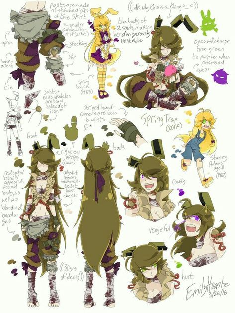 Springtrap, human form, girl, text, character designs, funny; Five Nights at Freddy's Springtrap Human, Five Nights At Anime, Pole Bear, Fnaf Sl, Fnaf Sister Location, Animatronic Fnaf, Anime Version, Sister Location, Art Manga