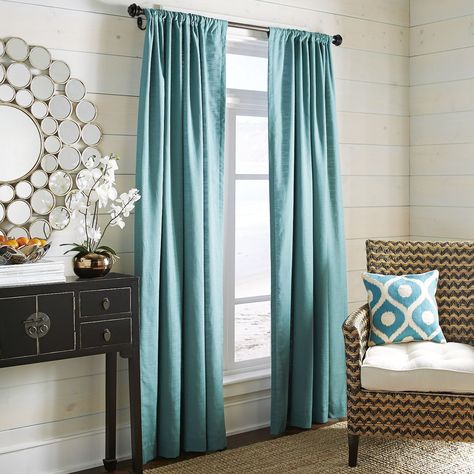 Whitley Curtain - Teal | Pier 1 Imports Turquoise Curtains Living Room, Blue And Brown Curtains, Turquoise Blue Curtains, Bay Window Curtain Ideas, Aqua Curtains, Blue Curtains Living Room, Turquoise Curtains, Teal Curtains, Living Room Turquoise