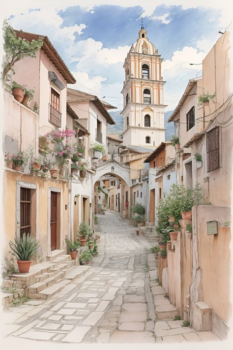 Pretty European town, Charming streets, Old-world charm, European architecture, Picturesque town, Quaint village, European travel, Scenic beauty, European getaway, Historic town, Travel inspiration, European exploration, Romantic destination, European culture, Hidden gem. Streets Of Italy, European Town, Greece Painting, European Village, Italy Street, Learn Watercolor Painting, Apple Painting, Village Photos, Background Hd Wallpaper