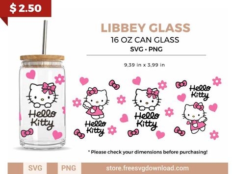 Hello Kitty Cups Diy, Cricut Hello Kitty, Small Business Ideas Diy, Hello Kitty Tumbler, Kawaii Svg, Hello Kitty Svg, Cricut Cups, Libbey Glass Svg, Hello Kitty Vans