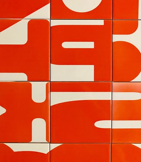 Custom sublimated ceramic tiles - red / orange Ceramic Tile Design, Style Tiles Graphic Design, Red Orange Aesthetic, Bf Logo, Orange And Blue Tile, Abstract Lettering, Tile Photography, Red Subway Tile, Japanese Tiles