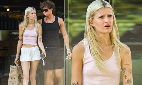 Sami Sheen, 19, shows off belly button ring in a cropped tank top Brandy Melville British Flag Tank, Charlie Sheen, Denise Richards, Belly Button, Crop Tank, Cropped Tank Top, Halloween Outfits, Belly Button Rings, Tank Tops