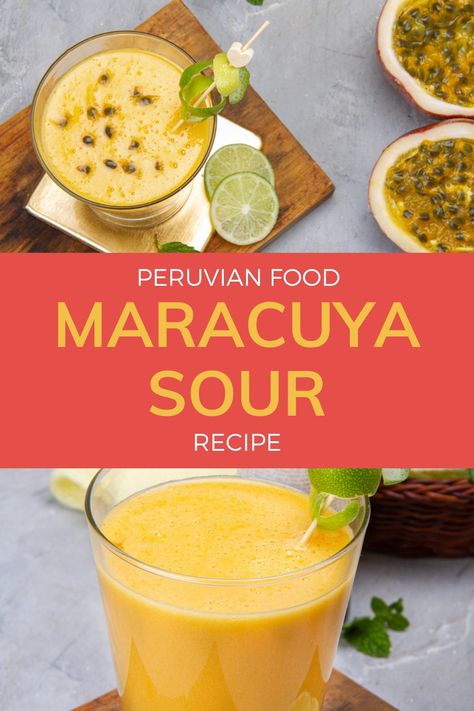 This pisco cocktail recipe variation is made with Maracuya (passion fruit), resulting in a more complex and sweet flavour. Light and refreshing and easy to make. Pisco Sour is a traditional pisco cocktail in Peru. This sweeter variation will have you wanting more. Step up your cocktail game! #PeruvianFood #MaracuyaRecipe #peruvianRecipes #DrinksRecipes #SouthAmericanFood glass of Peruvian maracuya sour cocktail Pisco Sour Recipe Peru, Peruvian Cocktails, Pisco Drinks, Pisco Cocktails, Pisco Sour Recipe, Peruvian Drinks, Wine Dresses, Peruvian Desserts, Happy Juice