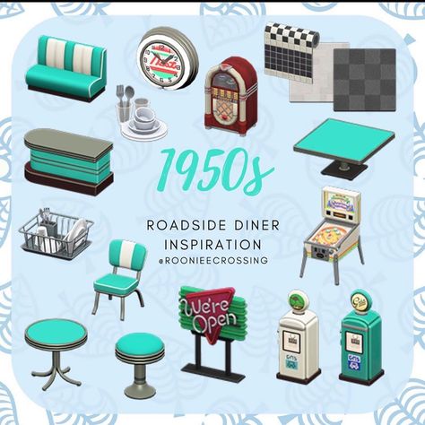 🌸 Island Ideas & Inspiration 🌸 on Instagram: “You all loved the other post so here are more themes to help decorate your island! My favorites are the 1950s and Cozy themes ✨ - Credit:…” Turquoise Furniture, 50s Diner, Animal Crossing Guide, Qr Codes Animal Crossing, Retro Diner, Animal Crossing Villagers, New Animal Crossing, My Animal, Animal Crossing Game