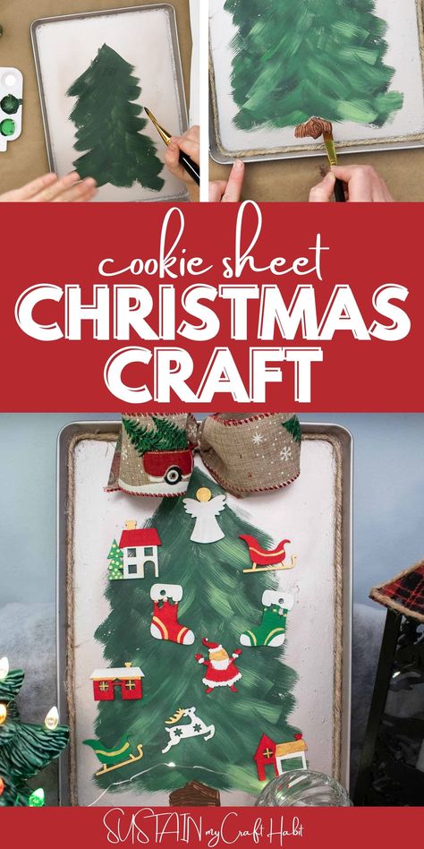 Transforming an old cookie sheet into an interactive and festive Christmas-themed magnetic tray for the holidays. Cookie Sheet Crafts, Holiday Mason Jar, Diy Magnets, Christmas Crafts For Toddlers, Fun Christmas Crafts, Holiday Bows, Dollar Tree Diy Crafts, Mini Ornaments, Christmas Crafts Decorations