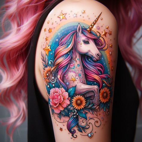 Fantasy unicorn tattoos that transport you to a world of magic and wonder. Find your perfect design. #tattoo #tattoo_for_woman #tattoo_ideas #tattoo_for_man #ai Unicorn Tattoo Ideas, Tattoo Wade, Tattoo Art Ideas, Pony Tattoo, Unicorn Tattoo Designs, Unicorn Tattoo, Fantasy Unicorn, Unicorn Tattoos, Butterfly Tattoos For Women