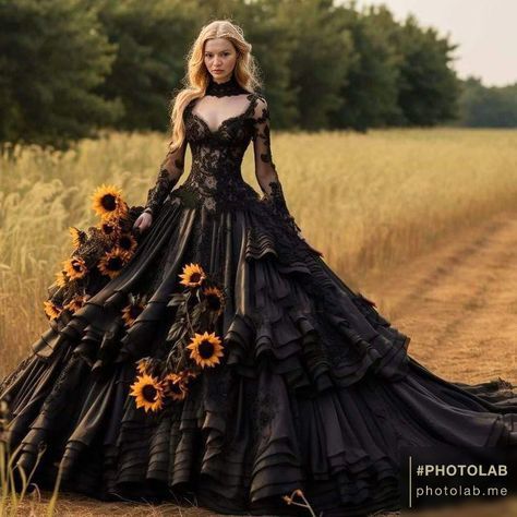 Gothic Sunflower, Fantasy Sewing, Sunflower Stuff, Monique Lula, Sunflower House, Masquerade Wedding, Princess Vibes, Art Shoes, Wedding Dress Ideas