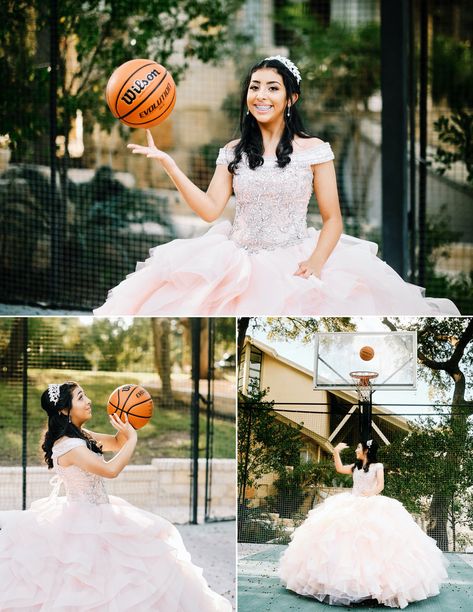 Basketball Quinceanera Ideas, Quinceanera Photoshoot Ideas Fun, Quince Mini Me, Nba Wife Aesthetic, Quince Picture Ideas, Quince Court, Quince Photos, Quinceañera Photoshoot Ideas, Quince Photoshoot Ideas