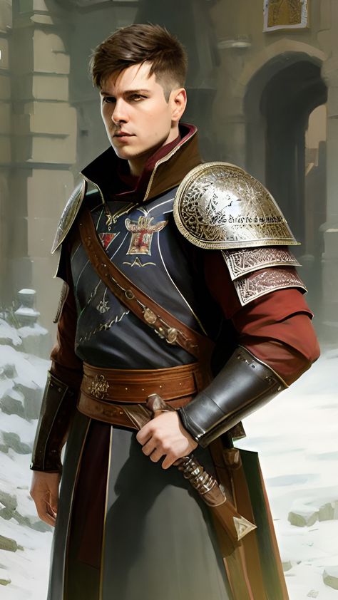 Knight Fantasy Art Male, Young Knight Character Art, Human Paladin Male, Fantasy Nobleman, Male Knight Character Design, Fantasy Guard, Royal Knight, Royal Outfit, Nice Man