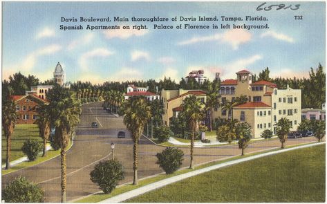 Davis Boulevard, main thoroughfare of Davis Island, Tampa,… | Flickr Spanish Apartment, Florida Skyline, Tampa Homes, Modern Postcard, Centennial Park, Florida City, Country Holiday, Boston Public Library, Old Florida