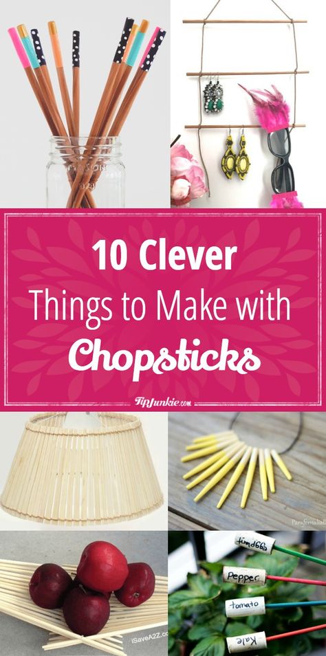 10 Clever Things to Make with Chopsticks via @tipjunkie Chopsticks Crafts, Using Chopsticks, Nail Polish Crafts, Stick Art, Clothes Pin Crafts, Things To Make, Camping Crafts, Homemade Crafts, Unique Crafts