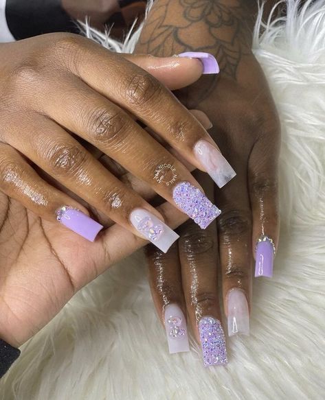 Pin by ✨Emma✨ on Quick Saves in 2022 | Purple acrylic nails, Long square acrylic nails, Cute acrylic nail designs Sweet 16 Nails, Purple Acrylic Nails, Long Acrylic Nail Designs, Nails Cute, Colored Acrylic Nails, White Acrylic Nails, Cute Acrylic Nail Designs, Glow Nails, Short Square Acrylic Nails