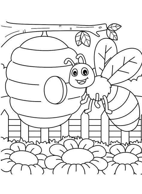 Bee Coloring Pages Free Printable, Easter Coloring Pictures, Summer Coloring Sheets, Bee Coloring, Zoo Animal Coloring Pages, Garden Coloring Pages, Easy Flower Drawings, Bee Printables, Bee Coloring Pages