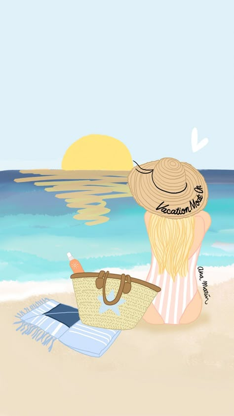 Después de una intensa tarde de "pique", la opción ganadora ha sido la de las vacaciones. Pero no descarto en un futuro compartir tambien l... Heather Stillufsen, Beach Illustration, Summer Wallpaper, Girly Art, Siberian Husky, Art And Illustration, Beach Art, Ideas De Fondos De Pantalla, Art Wallpaper