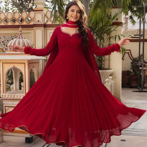 Beautiful Designer Anarkali Suit on Faux Georgette fabric ❤️✨ Order now 🛍️ #anarkalisuits #anarkalidresses #EthnicWear #traditionalwear #womenclothing #womenshop #onlineshopping #womenstyle Anarkali Patterns Design, Anarkali Suit Pattern, Umbrella Cut Anarkali Dress Patterns, Maroon Anarkali, Red Anarkali Suits, Long Anarkali Dress, Anarkali Patterns, Red Anarkali, Designer Anarkali Dresses