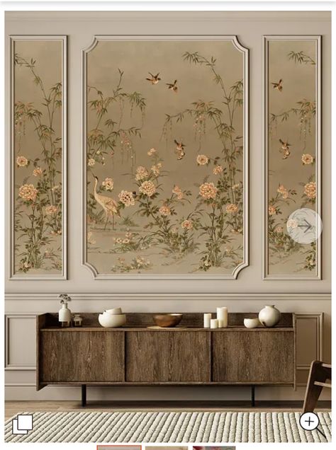 Moulding And Wallpaper, Wall With Moulding, Moulding On Walls, Bedroom Decor Brown, Pink Chinoiserie Wallpaper, Blue Chinoiserie Wallpaper, Chinoiserie Wallpaper Panels, Pixel Wallpaper, Pink Chinoiserie