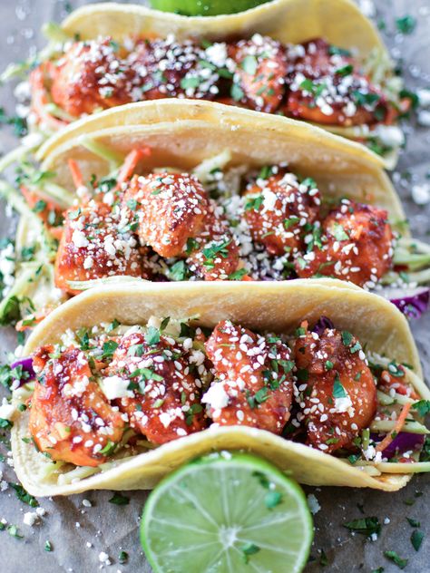 Oven Fried Korean Chicken Tacos Fried Chicken Tacos Recipe, Korean Chicken Tacos, Fried Chicken Tacos, Ching Chang, Magic Chicken, Chicken Tacos Recipe, Pickled Jalapenos, Community Table, Chicken Taco Recipes