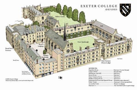 Oxford Map, College Rooms, Exeter College, Oxford College, School Building Design, School Interior, Brutalist Architecture, School Building, House Drawing