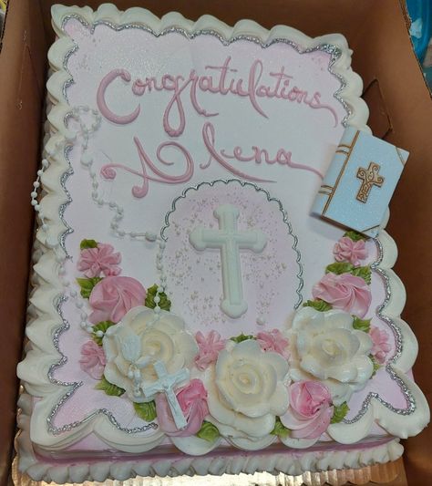 Baptism Sheet Cake, Bautizo Ideas Girl, Religious Cakes, First Communion Cake, Cake Girl, Communion Cakes, Baptism Cake, Girl Cakes, Sheet Cake