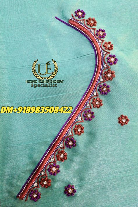 Hand Embroidery Specialist Simple French Knot Aari Work, French Knot Blouse Designs, French Knot Embroidery Blouse, French Knot Aari Work Design, French Knot Embroidery Designs Blouse, Knot Work Embroidery Blouse, Aari Thread Work Blouse Designs, Simple Thread Work Blouse Designs, Simple Embroidery Designs Blouse