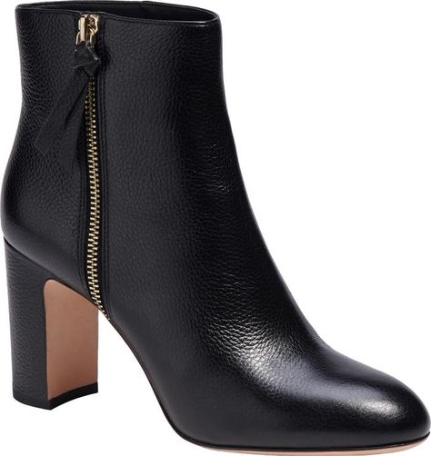 kate spade new york knott zip bootie | Nordstrom Dress Booties, Zip Dress, Boots Heels, Leather Pulls, Mid Calf Boots, Shoes Booties, Black Booties, Kate Spade New York, Mid Calf