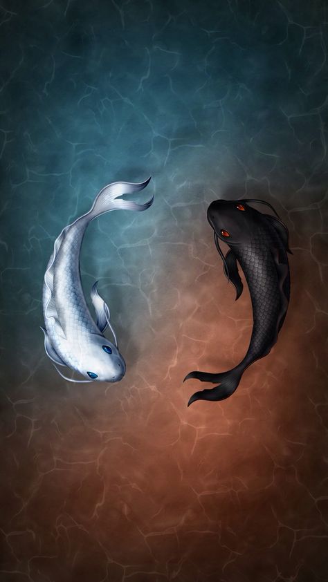 #yinYang #positive #wallpaper Pisces Wallpaper Aesthetic, Pisces Wallpaper, Koi Wallpaper, Avatarul Aang, Yin Yang Koi, Avatar Legend Of Aang, Yin Yang Art, Ikan Koi, Avatar The Last Airbender Art