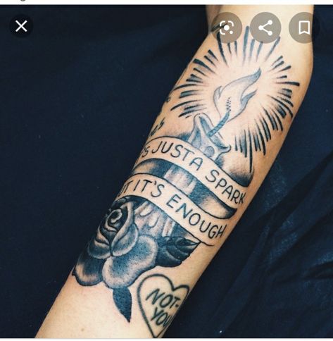 Its Just A Spark But Its Enough Tattoo, It's Just A Spark Tattoo, Just A Spark Tattoo, Spark Tattoo, Paramore Tattoo, Enough Tattoo, Hope Tattoo, Band Tattoos, Sweet Tattoos