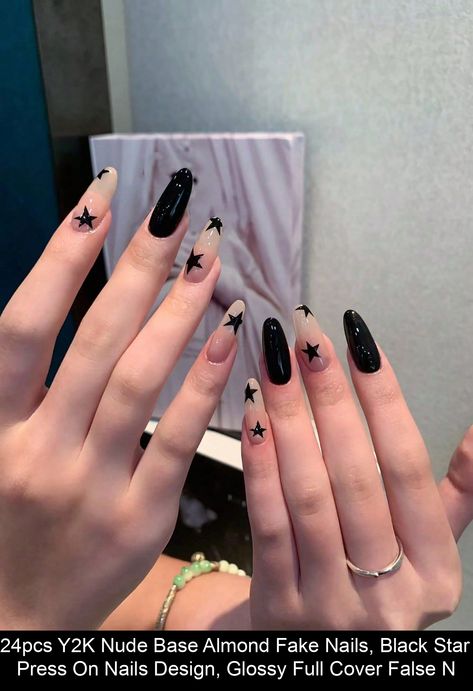 Black  Collar   Geometric Color Nails,Bare Nails Embellished   Nail,Hand & Foot Care Leopard Print Nails Tutorial, Press On Nails Design, Fake Nails Black, Natural Nail Shapes, Black Almond Nails, Bare Nails, Long Almond Nails, Minimalist Nail, Long Almond