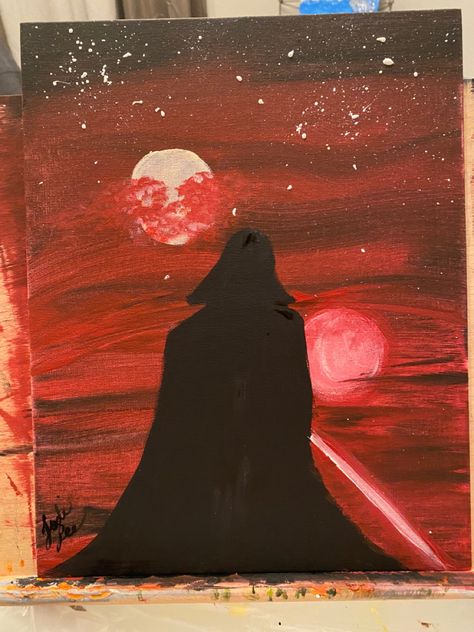 Easy Movie Painting Ideas, Starwars Paintings Easy, Star Wars Painting Ideas On Canvas, Star Wars Painting Easy, Star Wars Painting Ideas, Star Wars Canvas Painting, Darth Vader Painting, Star Wars Art Painting, Expressive Drawing