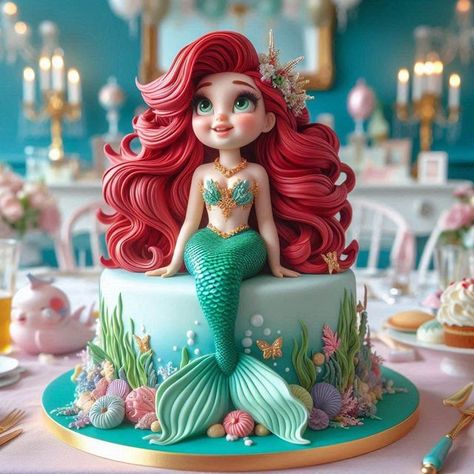 Moana Number Cake, Ariel Cake Ideas, Ariel Mermaid Cake, Mermaid Birthday Party Cake, Disney Princess Cakes, Mermaid Cake Ideas, Little Mermaid Birthday Cake, Mermaid Birthday Cake, Disney Themed Cakes