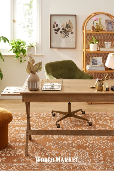 World Market Desk, Desk Entryway, Campaign Style Furniture, Wfh Space, Legs At Home, Office Finds, Office Furniture Decor, Wood Desks, Campaign Desk