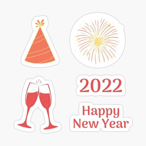 New Year Stickers, Happy New Year Stickers, 2023 Sticker, 2022 Sticker, Memories Book, New Eve, Happy New Year 2022, Happy New Year 2023, New Year 2022