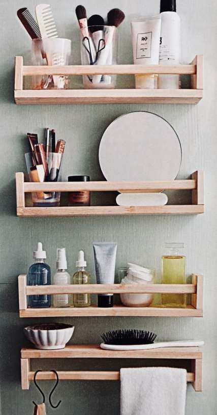 40+ Genius Makeup Organization Ideas You Should Try 3 Vanity Storage Ideas, Bathroom Vanity Storage Ideas, Bathroom Organization Makeup, Rangement Makeup, Bathroom Shelves Over Toilet, Ideas Baños, Bathroom Vanity Storage, Small Bathroom Organization, Makeup Organization Vanity