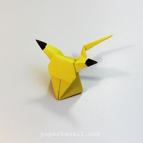 Little sitting Pikachu getting back to folding again.. #origami #paper #Pikachu…                                                                                                                                                                                 More Paper Pikachu, Pokemon Origami, Kawaii Origami, Origami Pikachu, Small Origami, Paper Kawaii, Origami Templates, Origami Yoda, Pokemon Diy