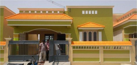 Kanchipuram Outdoor Paint Colors For House Indian, Front Colour Of House Indian, Exterior Colours For Indian Home, Indian House Colour Outside, Indian Home Outside Colour, Outdoor Paint Colors, Outside House Colors, False Ceiling Living Room, Small House Front Design