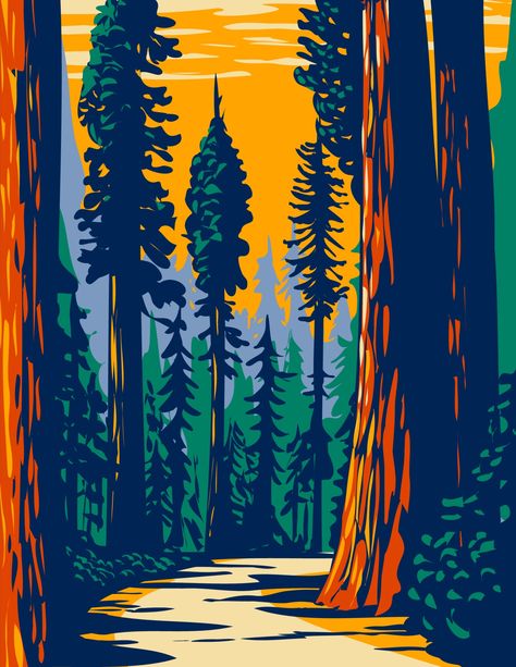 Download the Simpson-Reed Grove of Coast Redwoods Located in Jedediah Smith State Park Part of Redwood National and State Parks in California WPA Poster Art 2373695 royalty-free Vector from Vecteezy for your project and explore over a million other vectors, icons and clipart graphics! California Illustration, Bohemian Grove, Redwood National And State Parks, Coast Redwood, Coastal Redwood, Wpa Posters, California Poster, Lost In The Woods, Redwood Tree