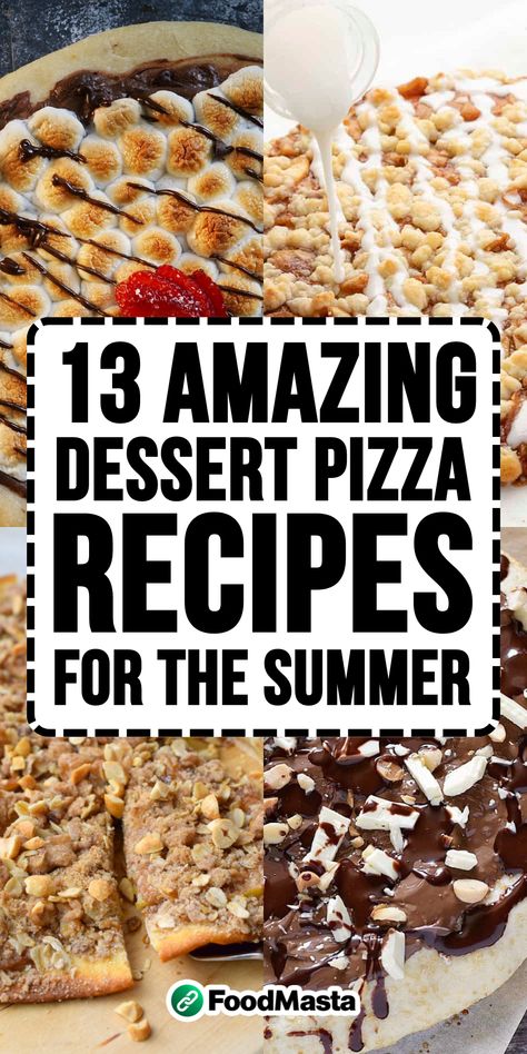 Indulge in the ultimate combination of two favorites - pizza and dessert! These 13 amazing dessert pizza recipes are perfect for satisfying your sweet tooth cravings this summer. From s'mores to fruit-topped pies, there's a recipe for everyone. Impress your family and friends at your next barbecue or gathering with one of these delicious treats. Get ready to take a bite into heaven! Try out one (or all!) of these dessert pizza recipes now! Dessert Pizza Toppings, Desert Pizza Recipes, Homemade Dessert Pizza, Easy Dessert Pizza, Dessert Pizzas, Healthy Fruit Pizza, Dessert Pizza Recipes, Pizza Oven Recipes, Easy Fruit Pizza