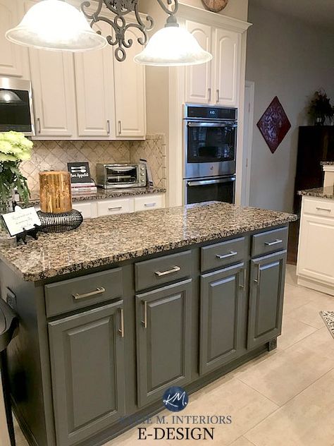 E-Design: 3 Painted Oak & Maple Kitchen Cabinet Projects Painted And Stained Cabinets, Brown Granite Countertops, Stained Cabinets, Maple Kitchen Cabinets, Maple Kitchen, Brown Granite, Kabinet Dapur, Green Kitchen Cabinets, Granite Countertops Kitchen