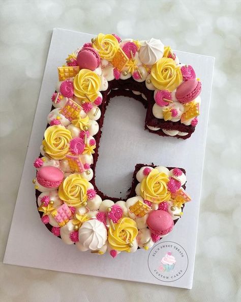 Pink And Yellow Number Cake, C Cake Letter, Letter C Cakes Ideas, Yellow Number Cake, Pink And Yellow Cake, Easter Cupcake Recipes, Letter Cakes, Model Party