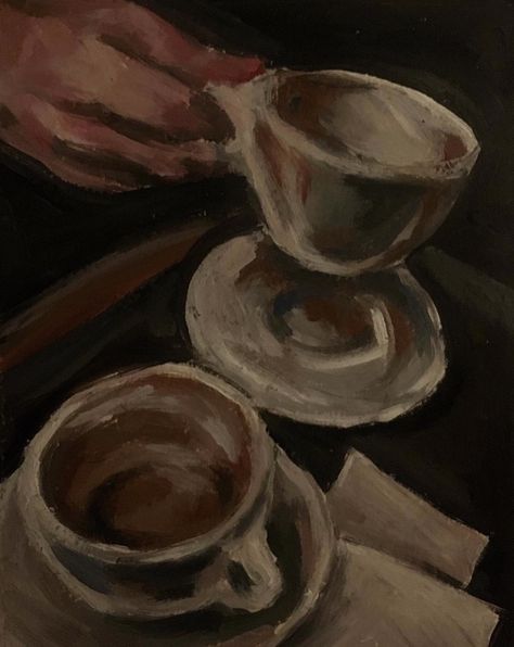 Painting Cups, Dark Academia Art, Arte Peculiar, Rennaissance Art, Art Sacre, Coffee Painting, Brown Coffee, Arte Obscura, Aesthetic Painting