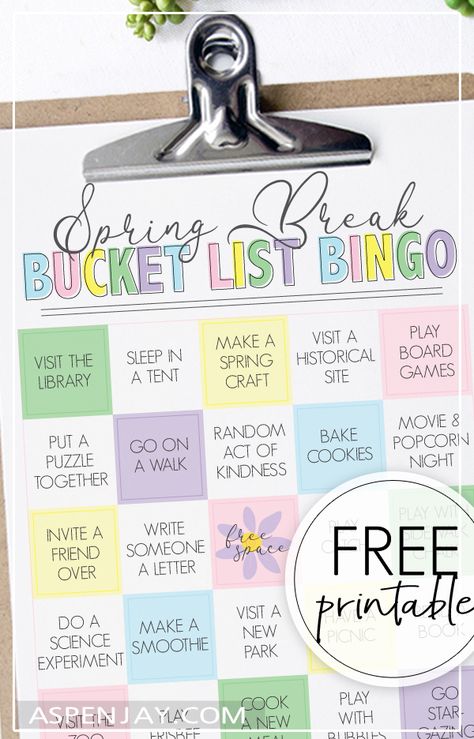 This FREE Spring Break Bucket List Bingo printable is a great way to add a little more fun to your family's week off of school! #bucketlist #springbreakactivities #springbreakbucketlist #bucketlistbingo Spring Break Bucket List, Tent Craft, Spring Break Kids, Bingo Sheets, Activities Ideas, Bingo Printable, Spring Activities, Summer Activities For Kids, Bingo Cards