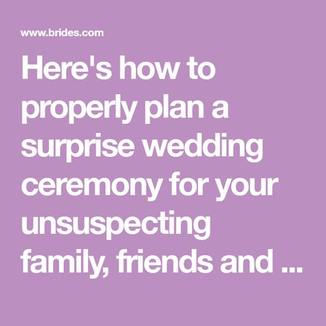 Here's how to properly plan a surprise wedding ceremony for your unsuspecting family, friends and guests. Planning A Surprise Wedding, Surprise Wedding Ceremony, Surprise Wedding, Wedding Timeline, Wedding Time, Plan A, Family Friends, Wedding Ceremony, How To Plan