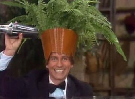 This scene was so funny when Jack Tripper had a broken plant on his head. Threes Company, Three’s Company, Jack Johns, Boy Aesthetics, John Ritter, 80 Tv Shows, Top Tv Shows, Suzanne Somers, Man Of The House