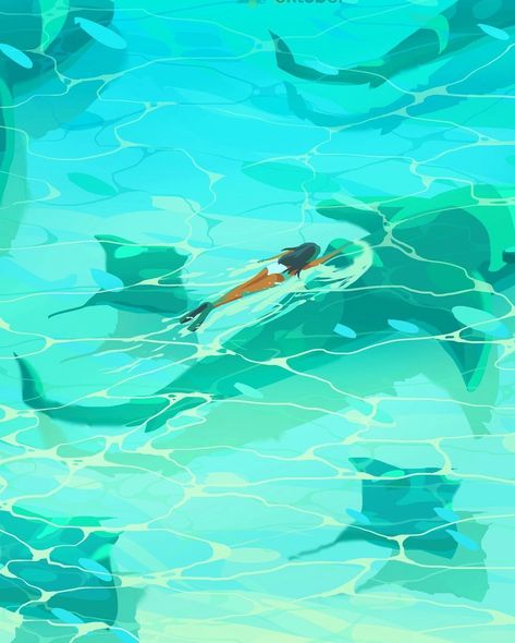 Swimming With Sharks, Bg Design, Underwater Art, Summer Illustration, Fantasy Art Landscapes, 판타지 아트, Love Nature, Dreamy Art, Ocean Art