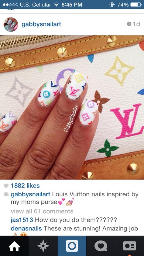 Nail art Louis Vuitton Nail Art, Short Louis Vuitton Nails, Nail Designs Louis Vuitton, Nails Louis Vuitton, Designer Nails Louis Vuitton, Louis Vuitton Nails, Mens Nails, Nail Art Disney, Drip Nails