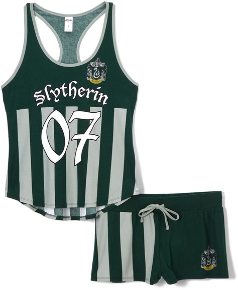 Harry Potter Slytherin Quidditch Pajama Top & Shorts - Juniors #harrypotter #quidditch #slytherin #hogwarts #pajamas #green #sleepwear #affiliate Slytherin Quidditch, Harry Potter Shoes, Slytherin Clothes, Harry Potter Pyjamas, Slytherin Fashion, Stile Harry Potter, Hogwarts Outfits, Casual Grunge, Harry Potter Slytherin