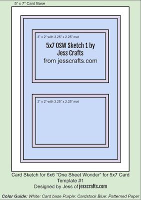 Card Sketch for 5x7 One Sheet Wonder Template #1 by Jess Crafts Card Sketches Templates, Card Sketch, One Sheet Wonder, 5x7 Cards, Card Sketches, Card Layout, Patterned Paper, Pattern Paper, Card Template