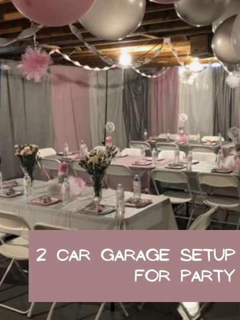 43 Garage Party Ideas with Easy Setup - Fun Party Pop Party Table Setup For Small Space, Decorating A Garage For A Wedding, Garage Makeover For Party, Indoor Party Setup Ideas, Garage To Party Space, Sweet 16 Garage Party Ideas, Party Decoration Business Ideas, Garage Party Room Ideas, Garage Reception Ideas